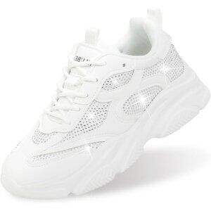🆕 Niluber Platform Sneakers-Slip Women White Running Glitter Rhinestone Shoes
